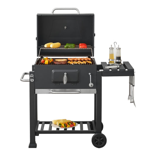 Grill węglowy Arnad z 3 stalowymi półkami 105x114x48cm - czarny [casa.pro](Por omisión)