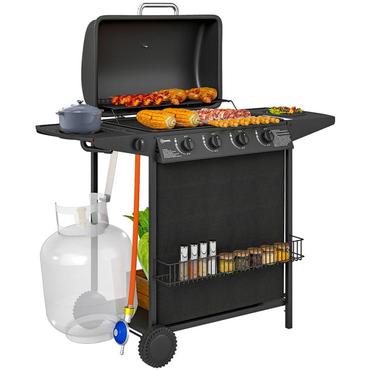 Grill gazowy ze stali ABS 121x54x97 cm - Outsunny. Czarny(Por omisión)